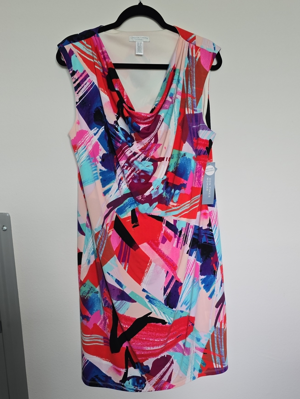 NWT London Times Sleeveless Cowl-Neck Midi Dress in Pink, Red, Turquoise, Purple